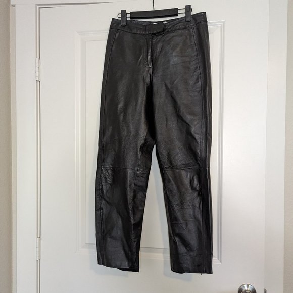 bagatelle Pants - Bagatelle Vintage Black Leather Pants Relaxed Fit, High Waist | 6P